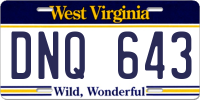 WV license plate DNQ643