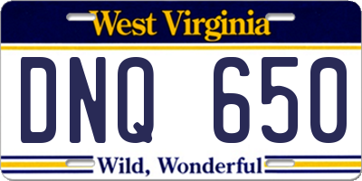 WV license plate DNQ650