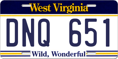 WV license plate DNQ651