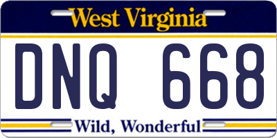 WV license plate DNQ668