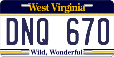WV license plate DNQ670