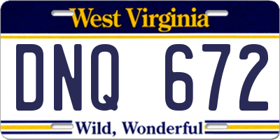 WV license plate DNQ672