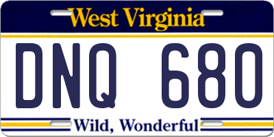 WV license plate DNQ680