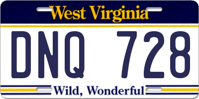WV license plate DNQ728