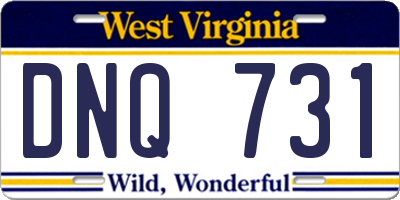 WV license plate DNQ731