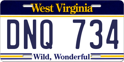 WV license plate DNQ734