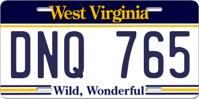 WV license plate DNQ765