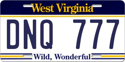 WV license plate DNQ777