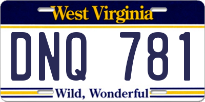 WV license plate DNQ781