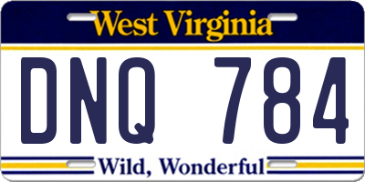 WV license plate DNQ784