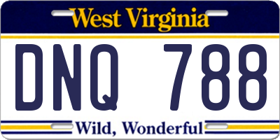 WV license plate DNQ788