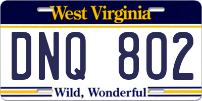 WV license plate DNQ802