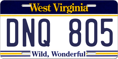 WV license plate DNQ805
