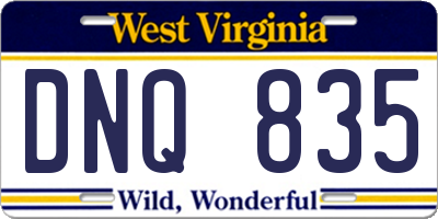WV license plate DNQ835