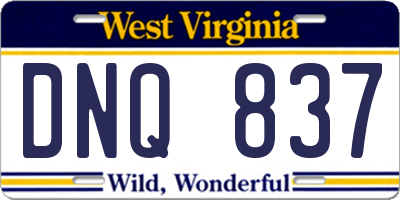 WV license plate DNQ837