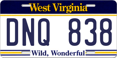 WV license plate DNQ838
