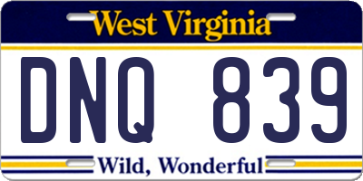 WV license plate DNQ839