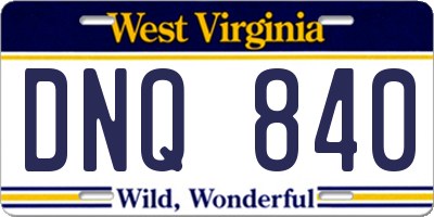 WV license plate DNQ840