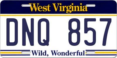 WV license plate DNQ857