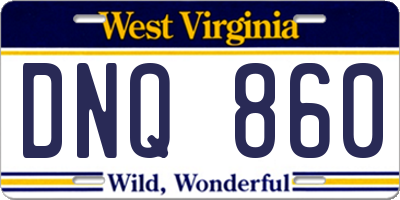WV license plate DNQ860