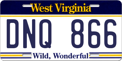 WV license plate DNQ866