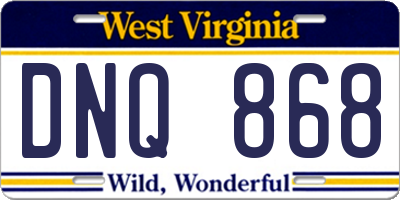 WV license plate DNQ868