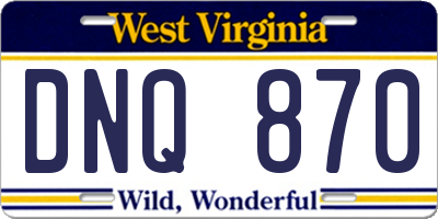 WV license plate DNQ870