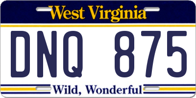 WV license plate DNQ875