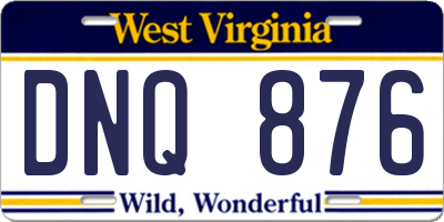 WV license plate DNQ876