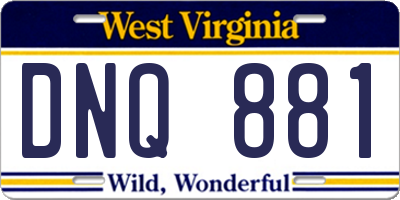 WV license plate DNQ881