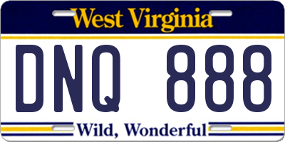 WV license plate DNQ888