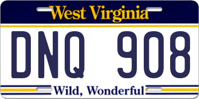WV license plate DNQ908