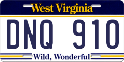 WV license plate DNQ910
