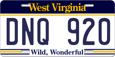WV license plate DNQ920