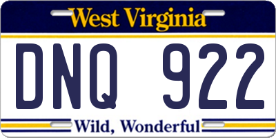 WV license plate DNQ922