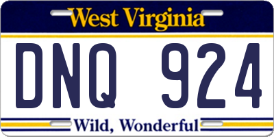 WV license plate DNQ924
