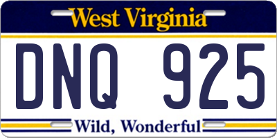 WV license plate DNQ925