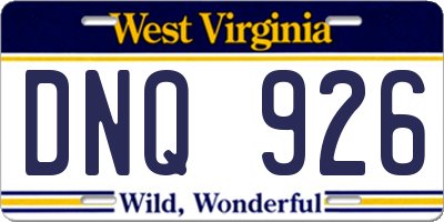 WV license plate DNQ926