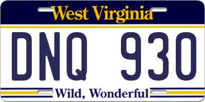 WV license plate DNQ930
