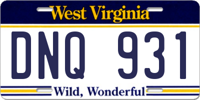 WV license plate DNQ931