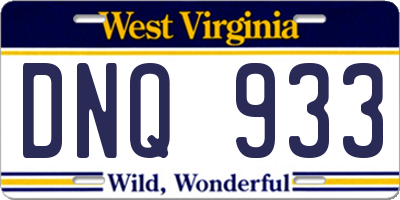 WV license plate DNQ933