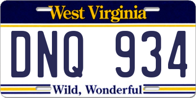 WV license plate DNQ934
