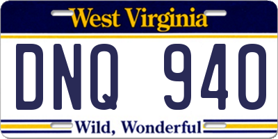 WV license plate DNQ940