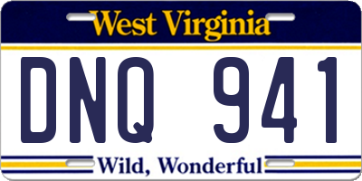 WV license plate DNQ941
