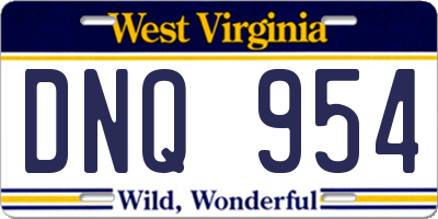 WV license plate DNQ954