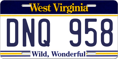 WV license plate DNQ958