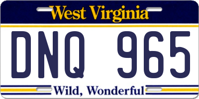 WV license plate DNQ965