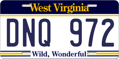 WV license plate DNQ972
