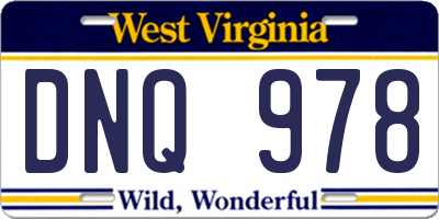 WV license plate DNQ978