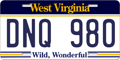 WV license plate DNQ980
